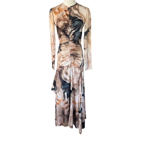 AKNVAS Houston Dress Floral Neutral Multicolor Cream Navy Brown‎ Size 0 - Picture 3 of 13